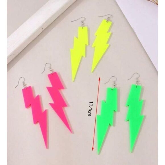 Neon Yellow Lightweight Bolt Statememt Earrings - Picture 3 of 3